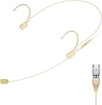 KIMAFUN Microphone casque Beige, Pro Over-Ear Condenser Headworn Mic Compatible avec les transmetteurs sans fil Audio Technica, idéal pour les performances de scène, l'hébergement, l ́enseignement, la parole publique