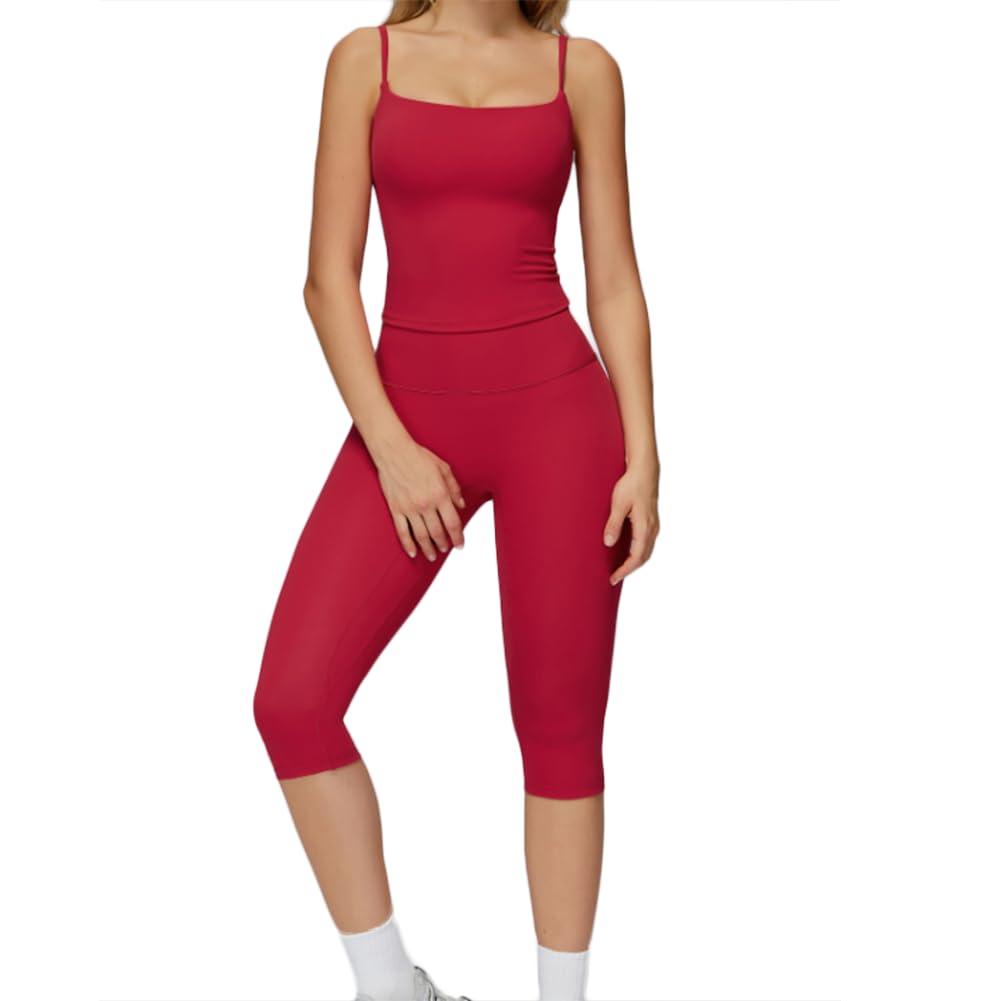 XYFfybhsd High Waist Biker Shorts Workout Sets for Women Beauty Back Bra 2pcs Yoga Fitness (Size:M,Color:Red)