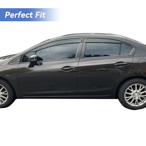 Image of Window Visors Rain Guards for 2012 2013 2014 2015 Honda Civic, Out-Channel Window Vent Wind Deflectors Visors Shades for 12 13 14 15 Civic Sedan