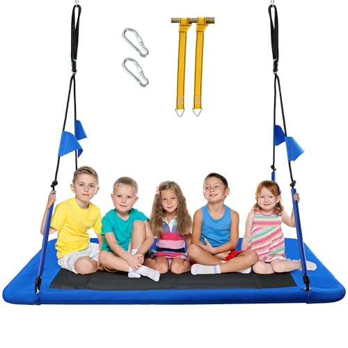 PACEARTH Rectangular Tree Swing Set for Children and Adults Heavy Duty Support 700LBS with Foam Protected 8-Strand Ropes and Thickened Hardware Easy to Install Outdoor Kid’s Swing, Colorful with Flags