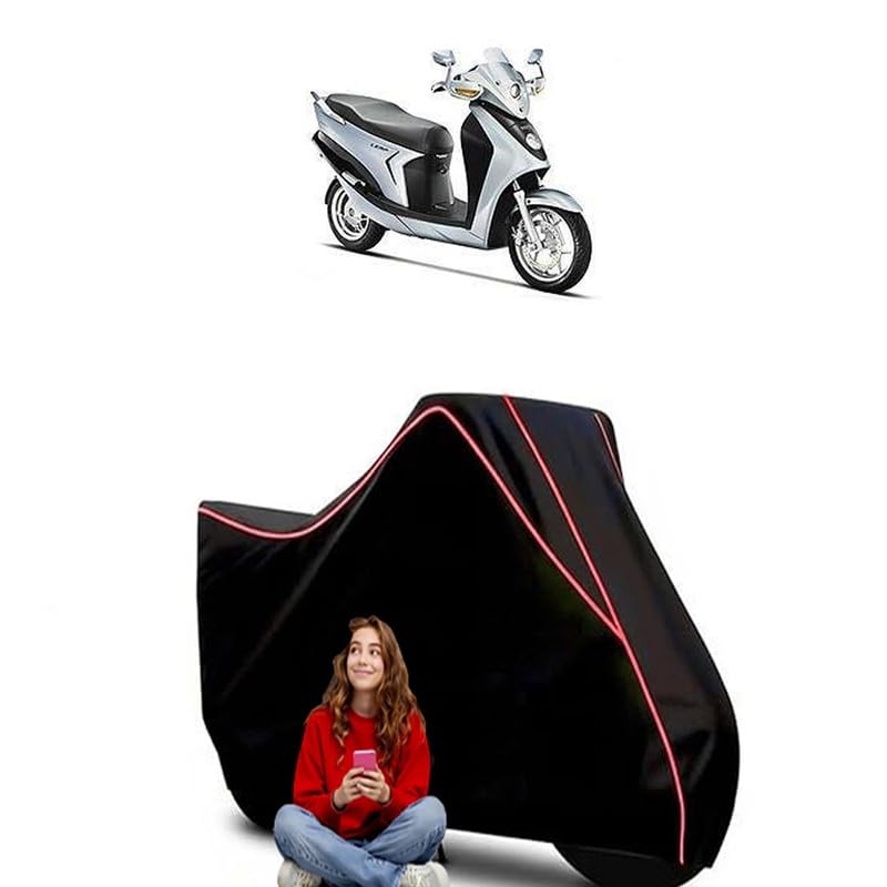 Image of Leap Scooty Bike Cover Water Resistant Outdoor Use Universal Fit Scooters Motorcycles Heavy Duty UV Protection Dust Rain Scratch Resistant Elastic Bottom Black Blue Piping