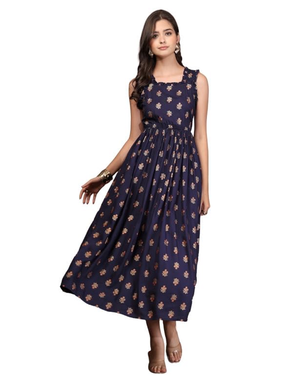 Image of Dress for Women | New Rayon Floral Printed Flared Maxi Dress for Women & Girl's