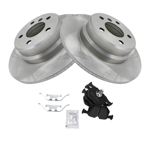 Image of TRQ Rear Brake Pad and Rotor Set Semi Metallic Solid Rotors