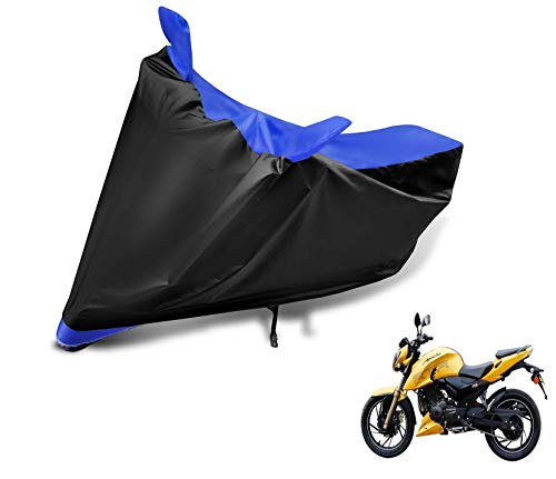 Image of Auto Hub Bike Cover Compatible with TVS Apache 200V with Mirror Pocket, Dustproof, Heat Resistant, Triple Stitched, Apache 200 Bike Cover- Black, Blue