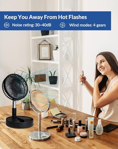 Primevolve Rechargeable Portable Fan - USB Operated with Remote Control, Foldable Pedestal Fan for Home, Camping & Travel, Black 7.7" - Image 4