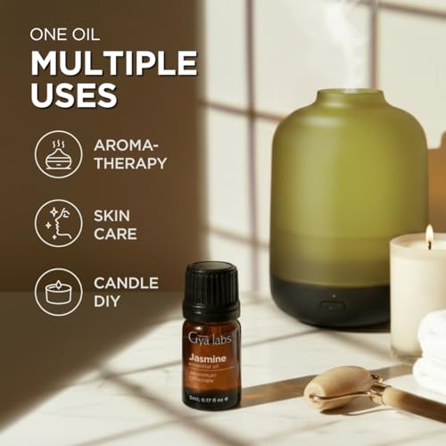 Image of 100% Pure Jasmine Essential Oil - 0.17 Fl Oz - Jasmine Oil for Hair, Skin, Diffuser, Aromatherapy & DIY Candle Making Scent