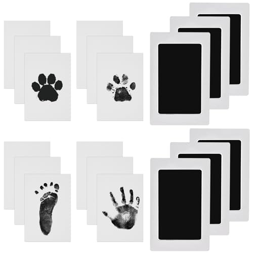 Nabance Huellas Bebe Recien Nacido, 12 Tarjetas de Impresión y 6 Plantillas, Tinta Huella Bebe Pie y Manos, No Tóxicas No Mancha, Kit Huella Perro, Regalo de Bautizo o Recuerdo