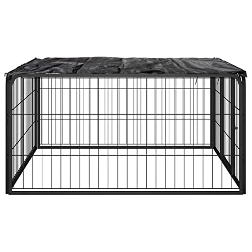 QUAHEAS 4- TLG. Hundelaufstall aus pulverbeschichtetem Stahl mit Dach 100×50 cm, Faltbarer Hundezwinger mit Tür, wetterfestes Freigehege für Welpen, Outdoor und Indoor Nutzung-2