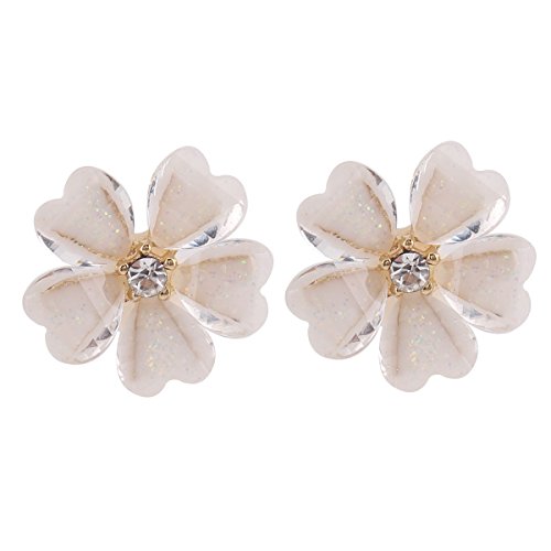 GRACE JUN Silver Plated or Gold Plated Opal Flower Shape Clip on Earrings Non Piercing for Women (Gold)
