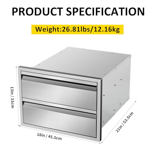 Image of Outdoor Kitchen Drawers 18 inch W x 13 inchH x 21 inchD Triple BBQ Drawers Stainless Steel Built-in Drawer for Outdoor Kitchen Island, Patio Grill Station