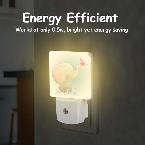 Image of Cute Baby Elephant Play Butterfly Night Light Plug into Wall with Dusk to Dawn Sensor Energy Efficient LED Nightlight for Women Girls Boys Room Decor,Hallway,Kitchen,Bathroom,Nursery,Stairs