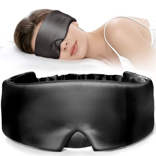 LitBear Silk Sleep Mask for Side Sleeper Travel Airplane Office Black