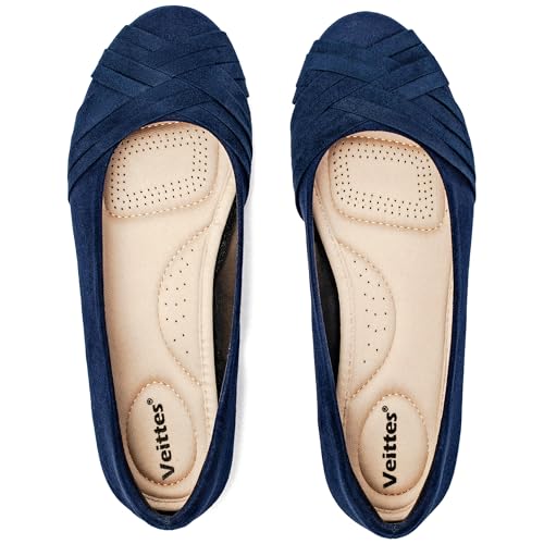 Image of Veittes Women's Wide Width Flat Shoes, Dressy Round Toe Slip On, Soft Comfortable Office Work Daily Walking Ballet Flats.