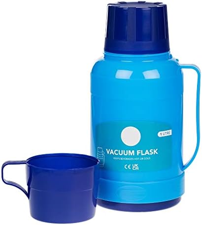 Invero Large 1 Litre Vacuum Flask - Double Wall Insulated with Integrated Drinking Cup and Handle - Ideal for Hot & Cold Drinks - Camping, Hiking, Travel Tea Coffee Mug Water Bottle