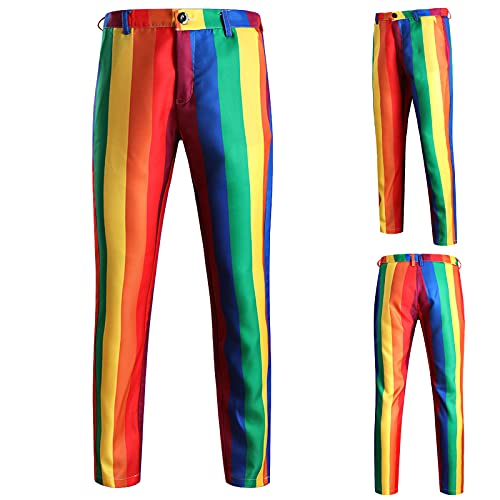 Finelylove Rainbow Pants for Men Flat Front Twill Dress Pants Slim Fit Stretch Casual Chino Pants Stripe Pride Pants2