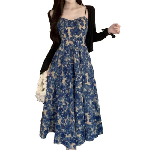 Luxury Strap Skirt Long Dress for Women Elegant Style Floral Pattern High Waist Sleeveless