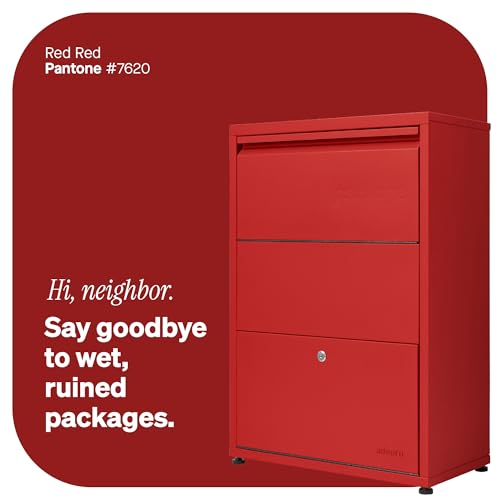 Image of adoorn Package Delivery Boxes for Outside - Small Anti-Theft Secure Package Box - Free Standing Parcel Drop Box - Weatherproof Construction - Durable Steel - 29.5 inch H x 20.5 inch W x 10.5 inch D - Red