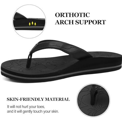 Oncai Flip Flops For Women Yoga Mat Non-Slip Thong Sandals Summer Beach Slippers With Arch Support Black Size 8 thumb #3