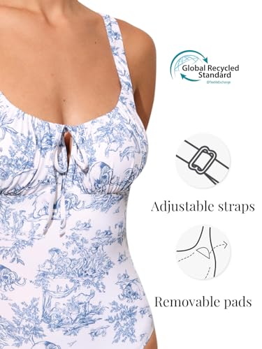 Image of BERLOOK Womens One Piece Swimsuits Floral Push Up Bathing Suit Sexy Tie Slimming Swimsuits for Women Swimwear