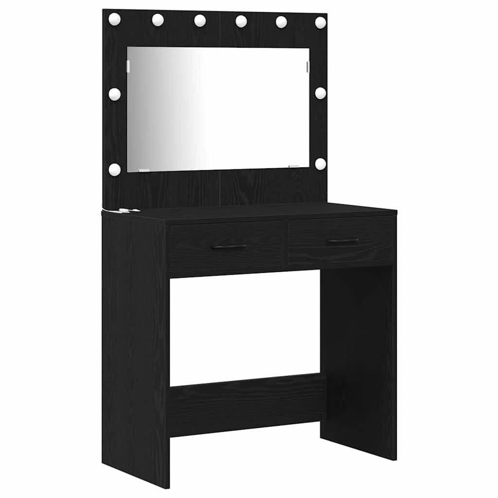 Tavolo da Trucco Nero in Legno multistrato 78,5 x 41 x 135 cm con Cassetti e Strisce LED per Camera da Letto, Mobiletto Organizzatore Salvaspazio per Make Up e Cosmetici