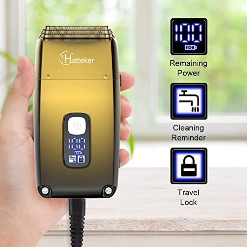 Hatteker Foil Head Shaver Triple Blades Shaver Electric Shaver Razor For Men Close Bald Head Barber Shaver Trimmer Waterproof Wet & Dry, Cordless, Gold #TOP6