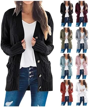 Cardigan for Women Long Sleeve Knit Sweater Button Down Open Front Loose Cardigan Sweaters with Pockets