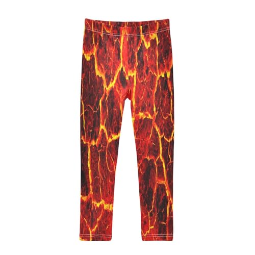 KOCOART Leggings for Girls Size 9-10 Red Lava Texture Soft Comfy Girls' Footless Leggings Kids Teens Printed Yoga Pants for Dance Sports Workout