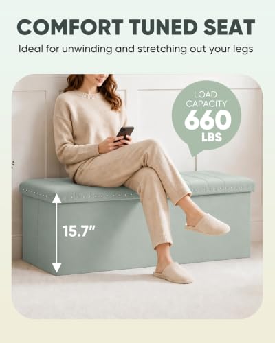 Image of B FSOBEIIALEO 43 inch Tufted Storage Ottoman Bench Storage Chest, Sage Green