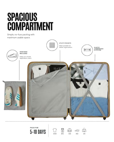 Image of SNITCH Loop 3Pc Set Yellow Polypropylene Hard Travel Suitcase - Suitcase for Travel Set of 3 & Luggage with 4 Wheels, Secure Lock & Free Shoe Bag