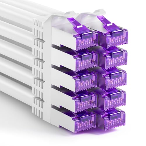 FGB 10Gbps Patchkabel 0,25m x10, RJ45 Netzwerkkabel CAT 7, (SFTP PIMF Schirmung) Kupferkabel Ethernet Kabel 25cm, DSL LAN Kabel Kurz CAT7 CAT6 CAT5, Wei&szlig;