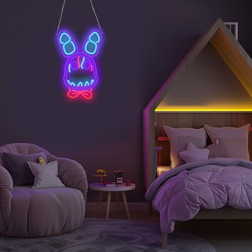 Image of GTOTd Horror Rabbit Purple Wall Art Lamp Led Neon Sign Night Light | Classroom Bedroom Kids Room Decor Gifts Merch Party Supplies for Wall Decorative Acrylic USB Powered Living Room Shop Bar