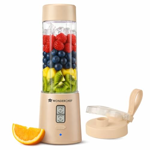 Image of Wonderchef Twister Portable Blender, 500ml, Dual-rotation Stainless-steel Blades, For Crushing Ice, Smoothies, Shakes, Salad Dressings, For Backpacks /Office Bags, Type-c Charge, 1-Yr Warranty, Coffee