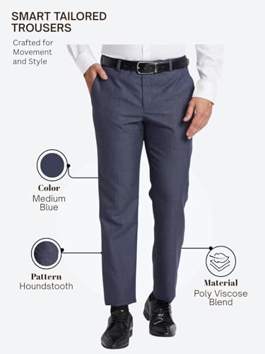 Image of Park Avenue Men's Smart Fit Mid Rise Houndstooth Pattern Poly Viscose Blend Pleatless Formal Trouser