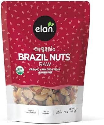 Elan Organic Raw Brazil Nuts, 6.5 oz, Whole Nuts, No Shell, Non-GMO, Vegan, Gluten-Free, Kosher, Healthy Snacks