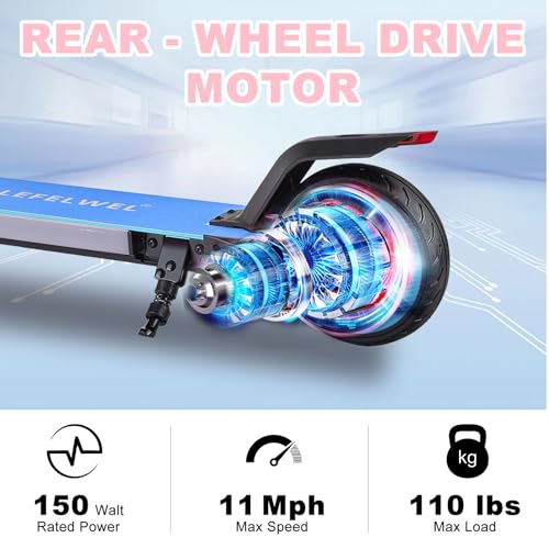 Image of Electric Scooter for Kids Ages 6-14, 150W Motor, 4 /7 /11 Mph, 60 mins Ride Time, Adjustable Speed, LED Display, Colorful Lights, Electronic Brake, Foldable Kids Electric Scooter ，UL2272 Certified(Blue)