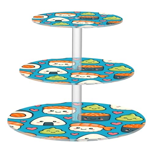 PYBUG Sushi Pattern 3 Tier Acrylic Cupcake Stands Tower,Dessert Table Display Set for Tea Party,Wedding,Birthday, Baby Shower