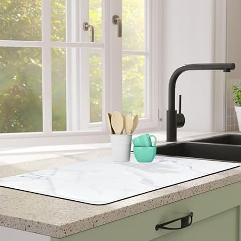 4 Pack Large Dish Drying Mat for Kitchen Counter 24x16 Inches Coffee Mat Heat Resistant Water Absorbent Dry Mats for Drying Dishes Large Anti Slip Mat Fast Drying Kitchen Mat (Style A, 24" x 16") Cover