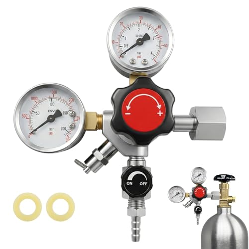 Co2 Druckminderer mit Absperrknopf Bierregler mit Überdruckventil W21 8 EU-Gewinde 0-60 PSI Bierfassregler 0-3000 Tankdruck CO2-Regler mit zwei Manometern Kegerator-Teile