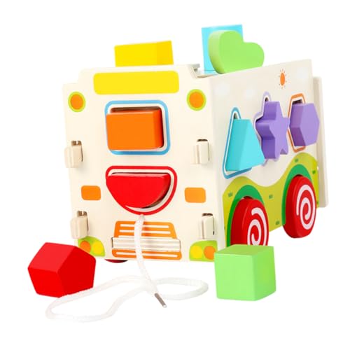 OUNONA 用知育木製バス積み木 知育 色認識と形合わせ 認知力向上 幼児集中力トレーニング ブロック遊び