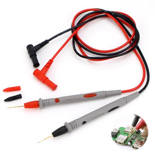 Rierousy Cables de prueba de multímetro 1000V 20A Cable multímetro digital, Sondas de Prueba,tester electricista con puntas finas, cables de prueba suaves para pruebas eléctricas