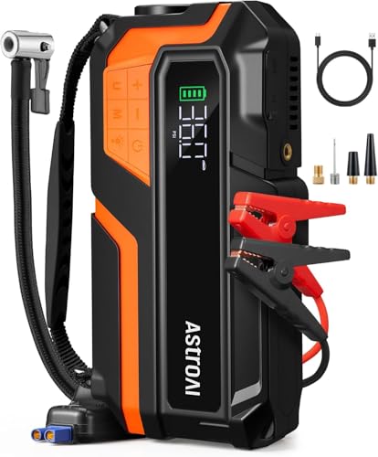 AstroAI MF16 6000A Starthilfe Powerbank mit 150PSI Kompressor, Auto Starthilfe Powerbank für 10 L Benzin / 8 L Diesel,für 12 V Autos, Motorräder, SUVs, Booster Auto Starthilfe mit LED-Display, Orange