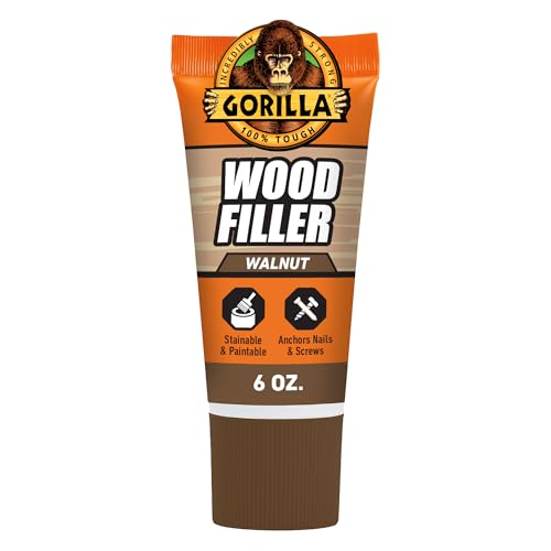 Gorilla All Purpose Wood Filler, Walnut Color, 6 Ounce Tube (Pack of 1) - Water Resistant for Indoor or Outdoor Projects and Repairs