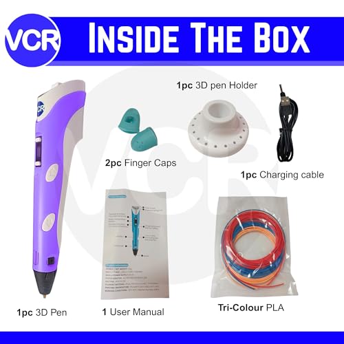 Image of VCR Purple 3D Pen with USB Power - Pack of 3 x 3 Meters in Length Filament Forward Button to start 3D Pen - Adjustable Temperature for 1.75mm PLA - Perfect for DIY Craft with LCD Display