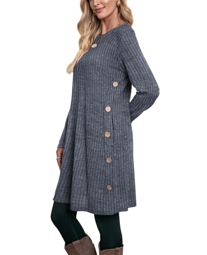 Image of OFEEFAN Long Sleeve Dress for Women Crew Neck Fall and Winter Tunic Dress with Pockets