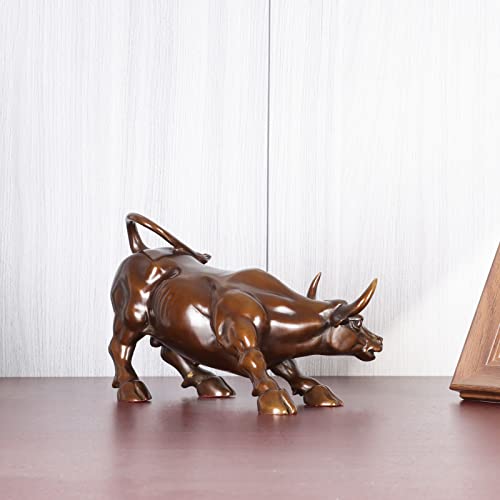 Nileebuker Bronze Wall Street Bull Statue Sculpture Stock Market Charging Bull Animal Figurine Art Home Office Decor 7.8" L #TOP3