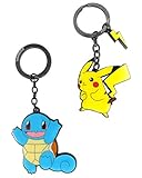 Pokemon Character Keychains: Pikachu with Glow in the Dark Lightning Bolt & Squirtle
