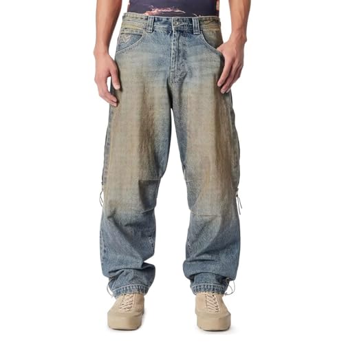 Men's Baggy Parachute Jean with Venting Side Seams Standard Wide Leg Denim Pants Fit Trousers Casual Loose Streetwear
