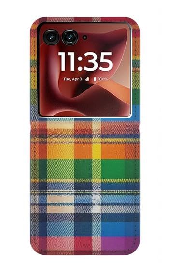 Housse cuir premium pour Motorola Razr 60 Ultra avec finitions tissu texture arc-en-ciel