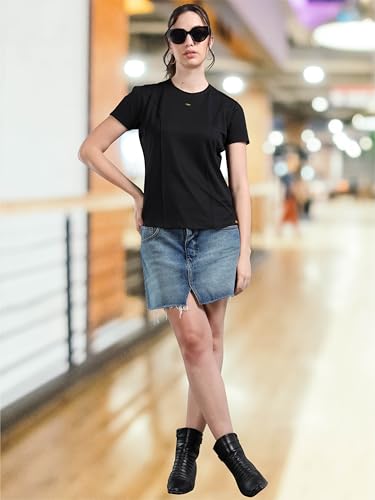Image of STELLERS Womens Spiumo Cotton Solid Crew Neck T-Shirt Regular Fit | Odour Resistant | Quick Dry | Stretchable | Lightweight