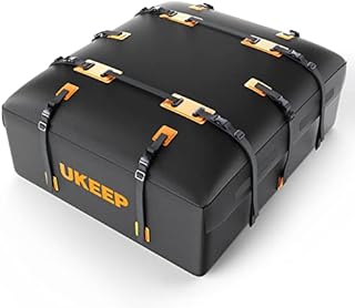 UKEEP Car Roof Bag Rooftop Cargo Carrier Bag Waterproof 15 Cubic feet for All Cars with/Without Rack, Includes Anti-Slip Mat, 10 Reinforced Straps, 6 Door Hooks, Storage Bag